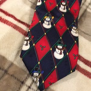 Mens Snowman Hollyberry Christmas Tie %100 Silk Yule Tie Greetings Hallmark RS